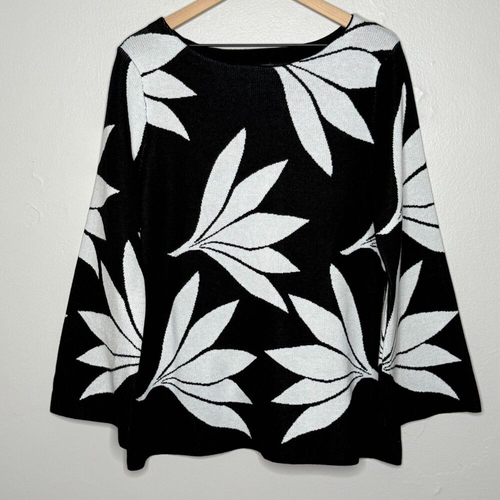 Chelsea & Theodore Womens Heavy Knit‎ Sweater Large Black White Minimalist